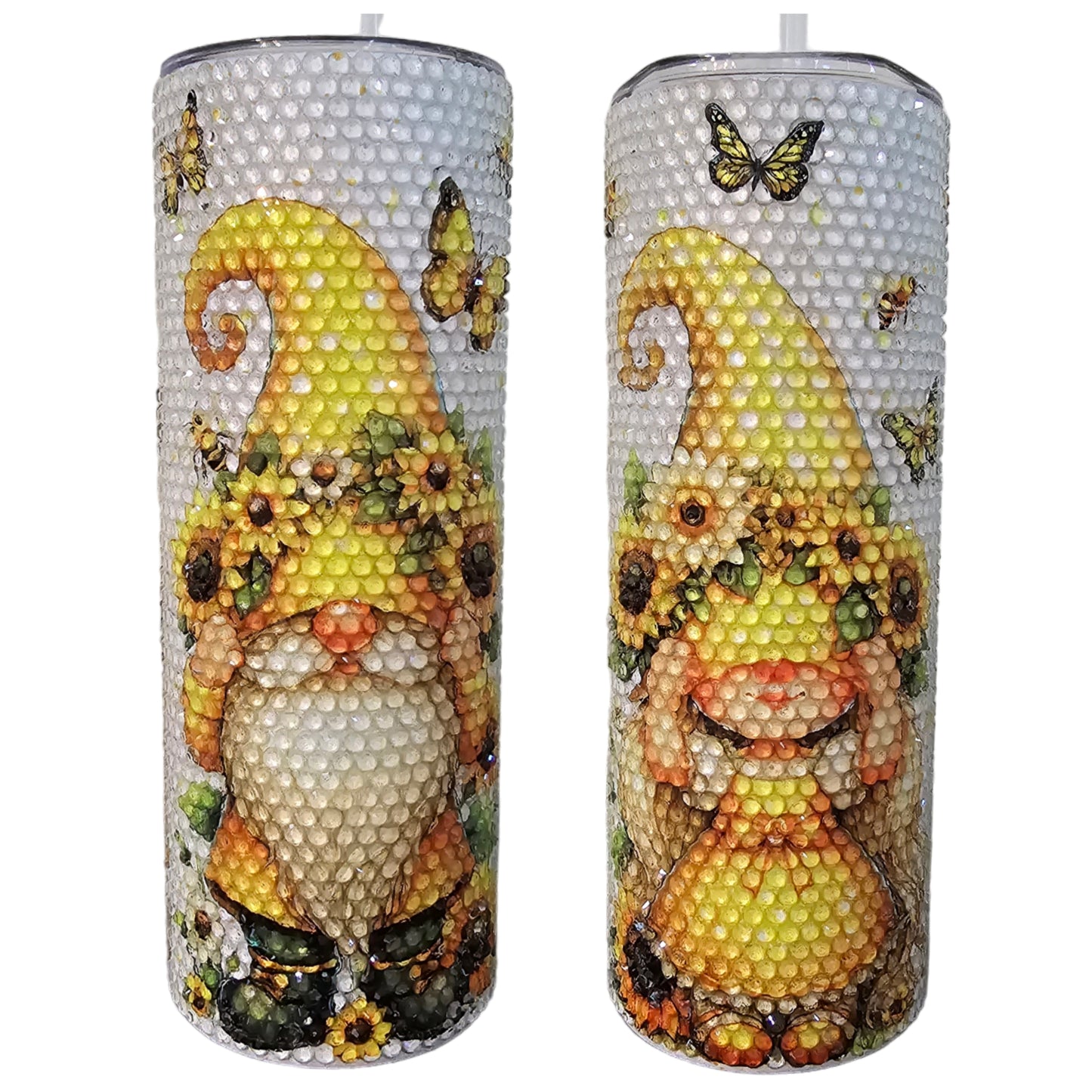 20oz Sunflower Gnome Couple Rhinestone Tumbler