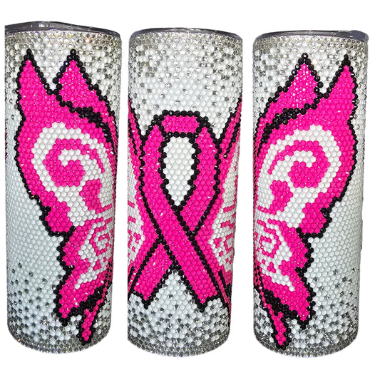 20oz Butterfly Breast Cancer Awareness Rhinestone Tumbler