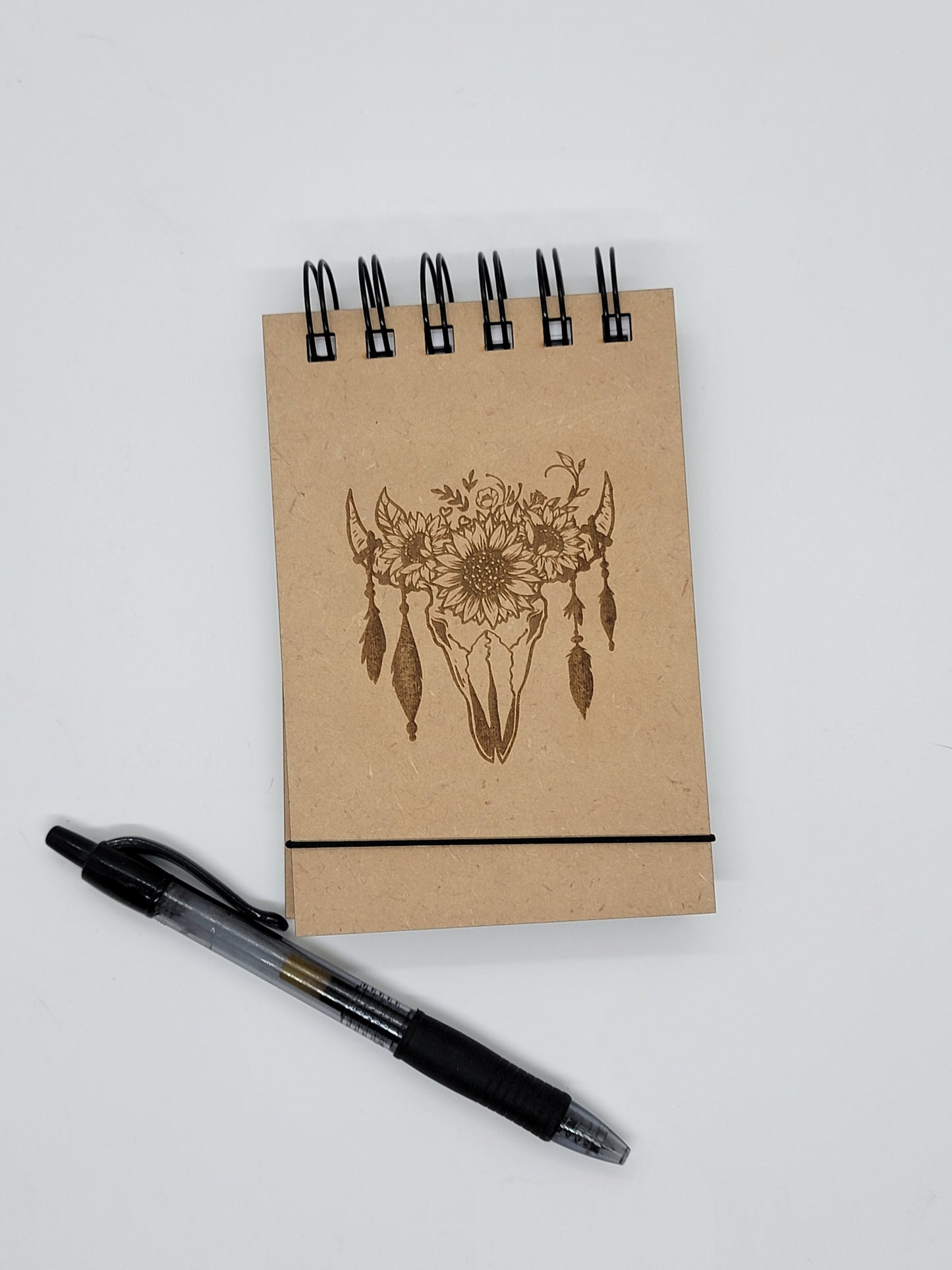 Sunflower Cow Skull with Feathers Notebook