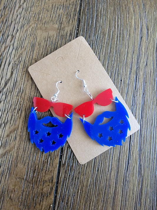 Patriotic Red and Blue Sunglasses and Beard Earrings