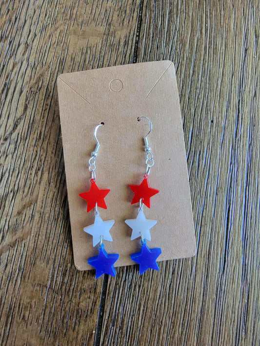 Patriotic Red White and Blue Stars Earrings