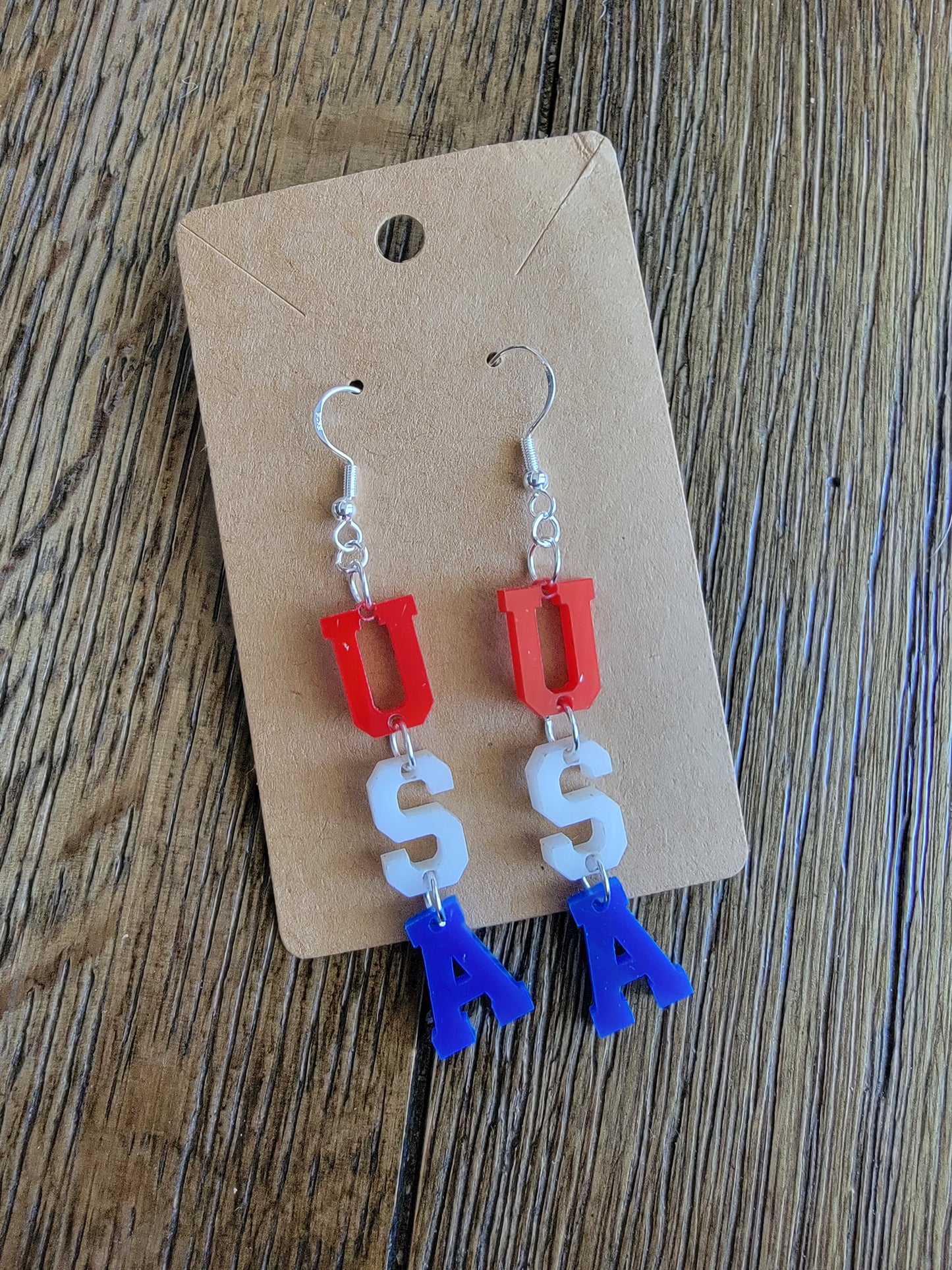 Patriotic Red White and Blue USA Earrings