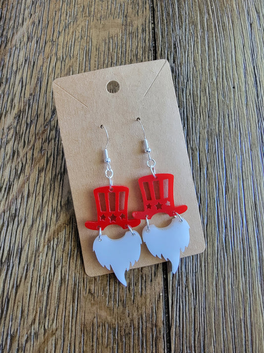 Patriotic Red and White Gnome Earrings