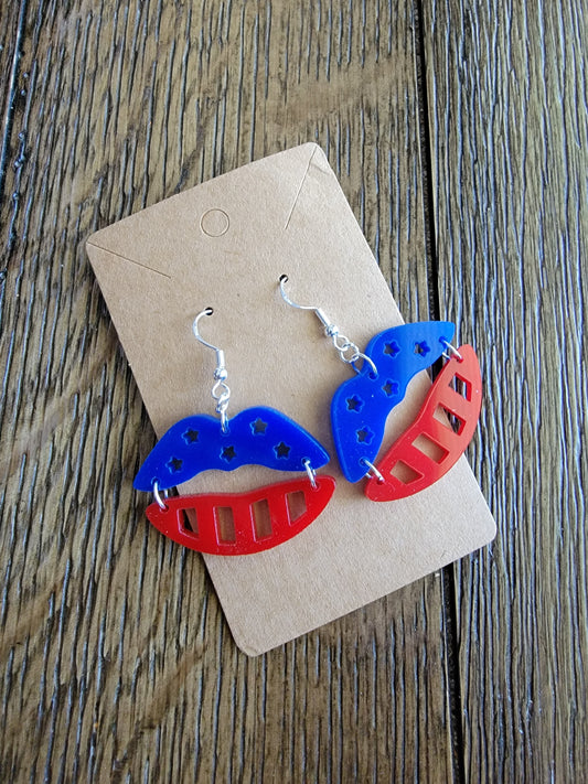 Patriotic Red and Blue Lips Earrings